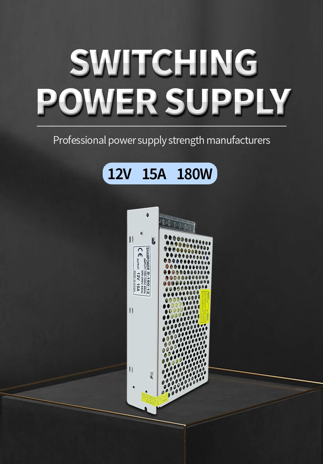 Single Output LED Driver 12V 15A 180W Switching Power Supply for LED Strip Light and Security Camera