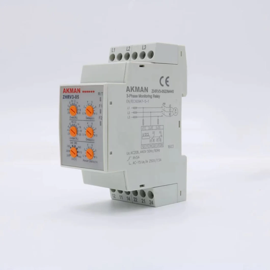 Auto Three Phase AC Voltage Monitoring Relays Over Under Voltage Protection Relay with CE