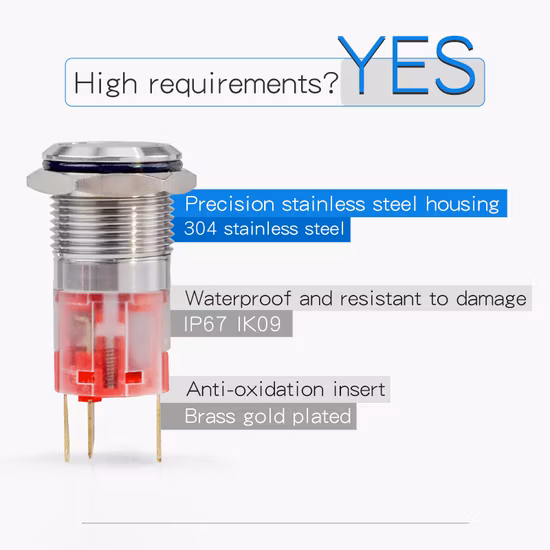 Best Quality Momentary Switches Stainless Steel 1no1nc Power Symbol LED 12V White Color Push Button